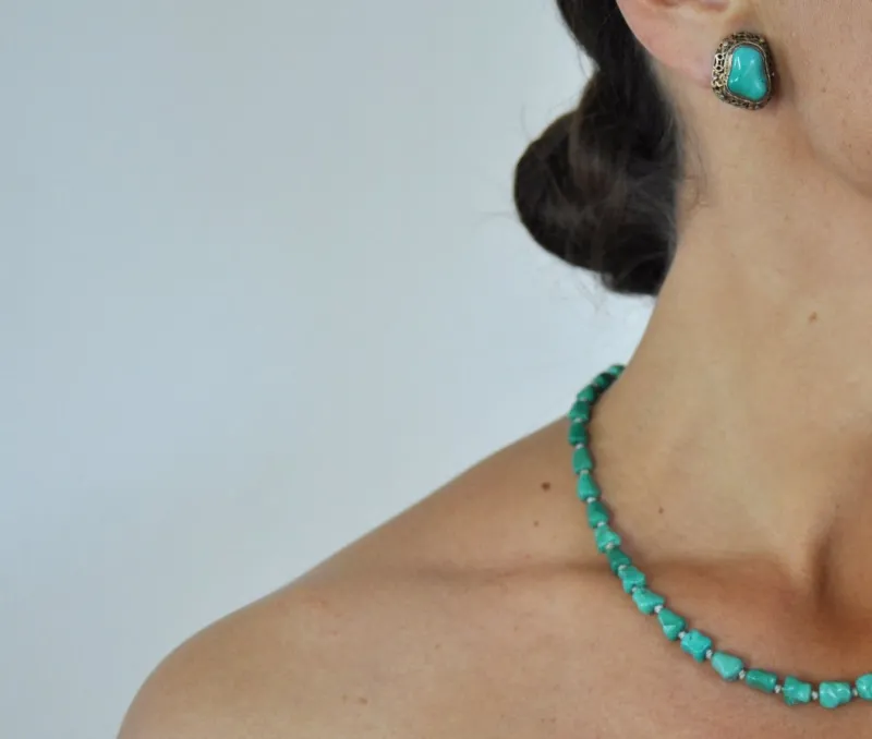 Online Pamono Turquoise and Sterling Silver Ear Clips by Erik Poul Fenster, Denmark, 1960s, Set of 2