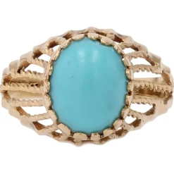 Pamono Turquoise Color Stone 18 Karat Rose Gold Domed Ring, 1960s