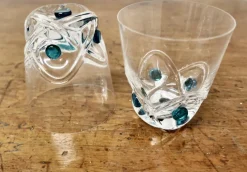 Pamono Turquoise Crystal Whiskey Tumbler Set from Lalique, 1950s, Set of 7><noscript><img width=