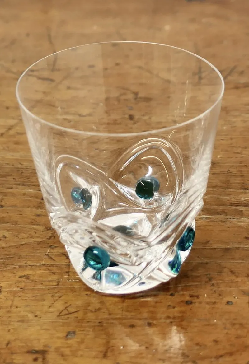 Pamono Turquoise Crystal Whiskey Tumbler Set from Lalique, 1950s, Set of 7> Glassware