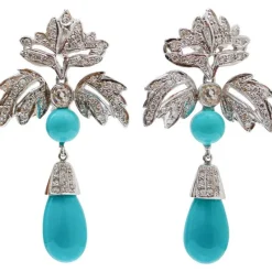 Online Pamono Turquoise, Diamonds and Platinum Dangle Earrings, Set of 2