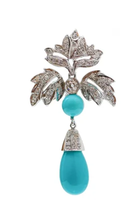 Online Pamono Turquoise, Diamonds and Platinum Dangle Earrings, Set of 2