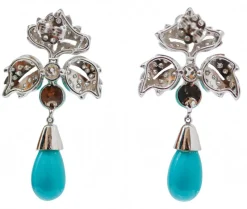 Online Pamono Turquoise, Diamonds and Platinum Dangle Earrings, Set of 2