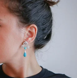 Online Pamono Turquoise, Diamonds and Platinum Dangle Earrings, Set of 2
