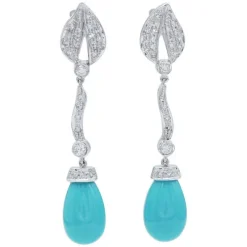 Sale Pamono Turquoise, Diamonds and Platinum Dangle Earrings, Set of 2