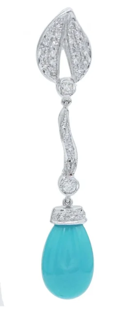 Sale Pamono Turquoise, Diamonds and Platinum Dangle Earrings, Set of 2