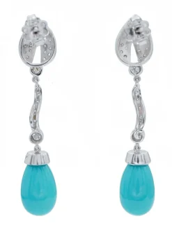 Sale Pamono Turquoise, Diamonds and Platinum Dangle Earrings, Set of 2