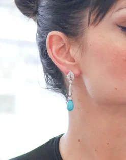 Sale Pamono Turquoise, Diamonds and Platinum Dangle Earrings, Set of 2