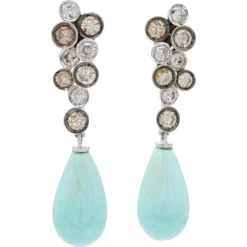 Sale Pamono Turquoise, Diamonds and White Gold Earrings, Set of 2