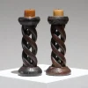 Hot Pamono Twisted Wood Candlesticks, 1950s, Set of 2
