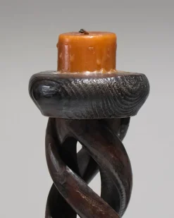 Hot Pamono Twisted Wood Candlesticks, 1950s, Set of 2
