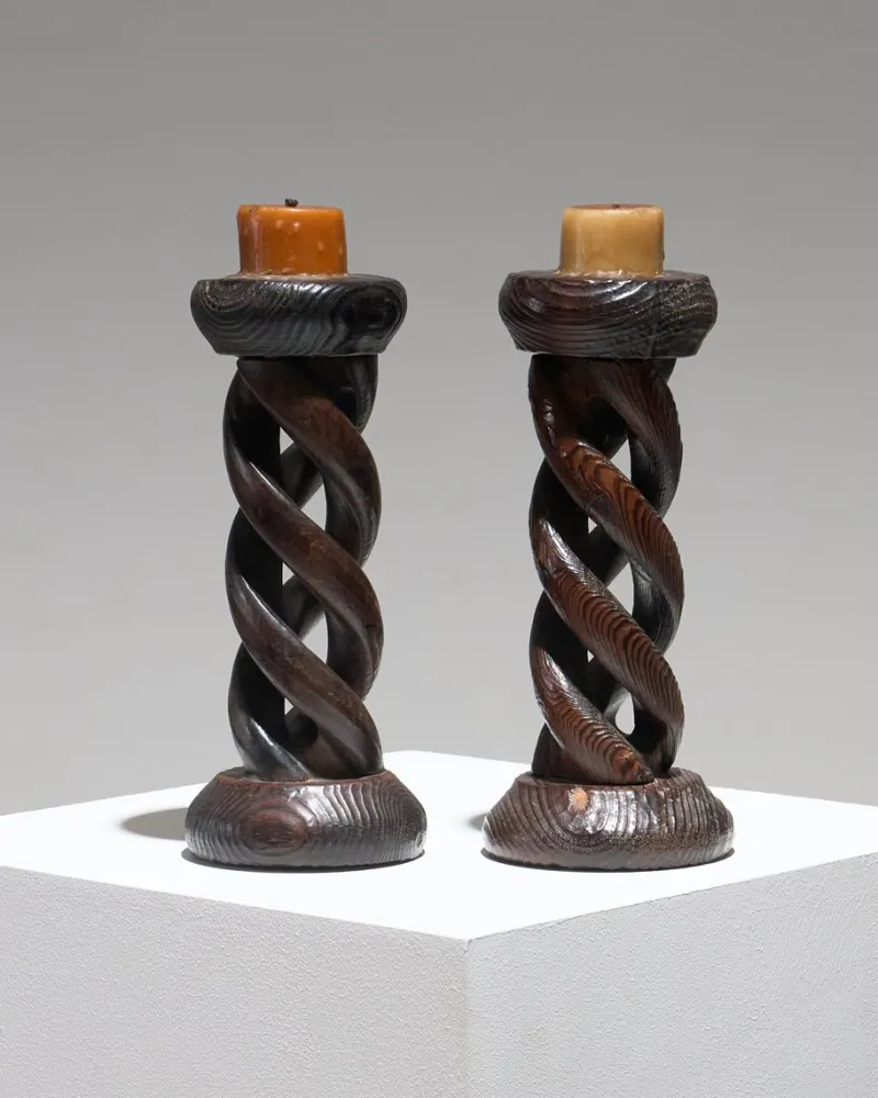 Hot Pamono Twisted Wood Candlesticks, 1950s, Set of 2