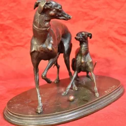 Pamono Two Bronze Greyhound Dogs by Pierre-Jules Mene, 1810-1879> Sculpture