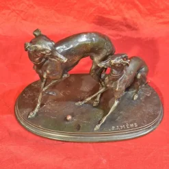 Pamono Two Bronze Greyhound Dogs by Pierre-Jules Mene, 1810-1879> Sculpture