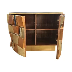Discount Pamono Two-Door Sideboard in Brass and Wood, 1980s