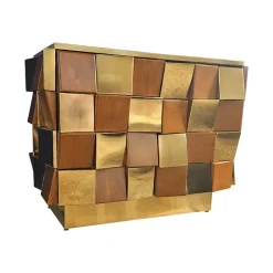 Discount Pamono Two-Door Sideboard in Brass and Wood, 1980s