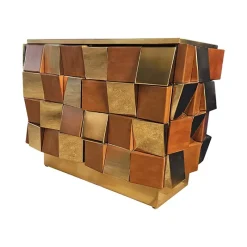 Discount Pamono Two-Door Sideboard in Brass and Wood, 1980s
