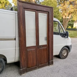 Hot Pamono Two-Leaf Door with Solid Fir Wood Frame & Frosted Striped Glass, Italy