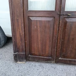 Hot Pamono Two-Leaf Door with Solid Fir Wood Frame & Frosted Striped Glass, Italy