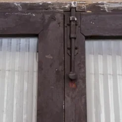 Hot Pamono Two-Leaf Door with Solid Fir Wood Frame & Frosted Striped Glass, Italy