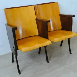 Pamono Two-Seater Cinema Armchair Bench in Numbered Two-Tone Wood, 1960s> Benches