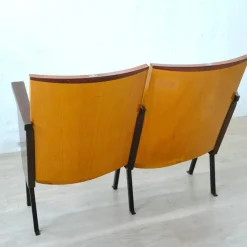Pamono Two-Seater Cinema Armchair Bench in Numbered Two-Tone Wood, 1960s><noscript><img width=
