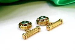 Pamono Two-Tone Gold Cufflinks with Brilliant-Cut Diamonds, Set of 2