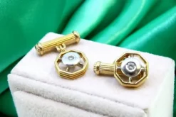 Pamono Two-Tone Gold Cufflinks with Brilliant-Cut Diamonds, Set of 2