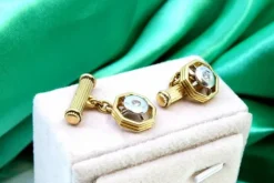 Pamono Two-Tone Gold Cufflinks with Brilliant-Cut Diamonds, Set of 2