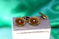 Discount Pamono Two-Tone Gold Cufflinks with Brilliant-Cut Diamonds, Set of 2