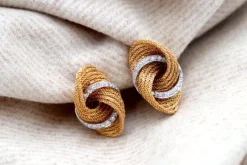 Pamono Two-Tone Gold Earrings and Necklace and Ring with Brilliant-Cut Diamonds, Set of 4> Earrings