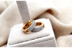Pamono Two-Tone Gold Hoop Earrings with Brilliant-Cut Diamonds, Set of 2><noscript><img width=