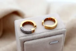 Pamono Two-Tone Gold Hoop Earrings with Brilliant-Cut Diamonds, Set of 2><noscript><img width=