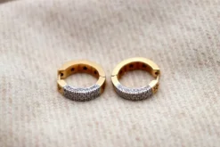 Pamono Two-Tone Gold Hoop Earrings with Brilliant-Cut Diamonds, Set of 2><noscript><img width=