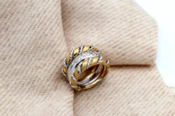 Online Pamono Two-Tone Gold Set with Necklace and Earrings and Ring with Brilliant-Cut Diamonds, Set of 4