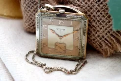 Pamono Two-Tone Gold Square Pocket Watch from Longines><noscript><img width=