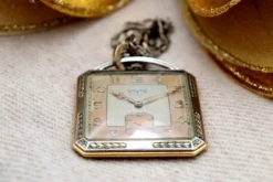 Pamono Two-Tone Gold Square Pocket Watch from Longines><noscript><img width=