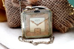 Pamono Two-Tone Gold Square Pocket Watch from Longines><noscript><img width=