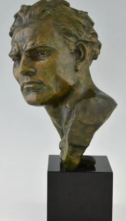 Pamono Ugo Cipriani, Art Deco Male Bust, 1930, Bronze on Marble Base><noscript><img width=