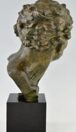 Pamono Ugo Cipriani, Art Deco Male Bust, 1930, Bronze on Marble Base><noscript><img width=
