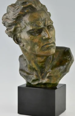 Pamono Ugo Cipriani, Art Deco Male Bust, 1930, Bronze on Marble Base><noscript><img width=