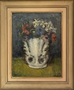 Best Pamono Ugo Galetti, Vase of Flowers, 20th Century, Oil on Canvas, Framed