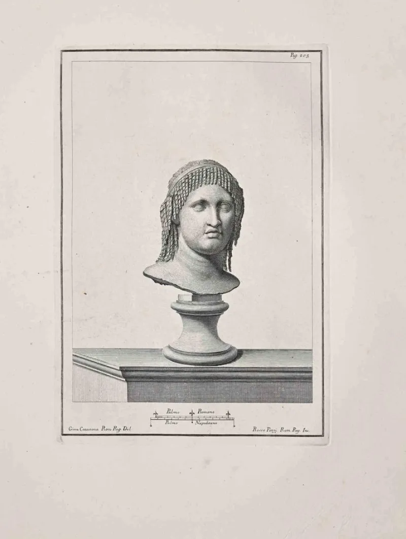Pamono Unknown, Ancient Roman Bust, Original Etching, 18th Century> Old Masters