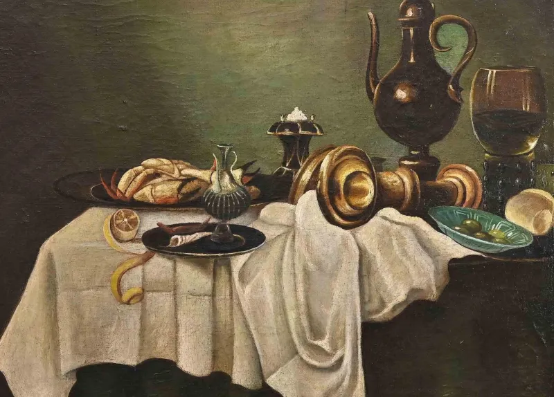 Pamono Unknown, Still Life with a Table, Oil on Canvas, 20th Century