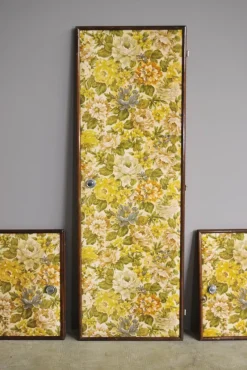 New Pamono Upholstered Doors in Floral Fabric, 1950s, Set of 5
