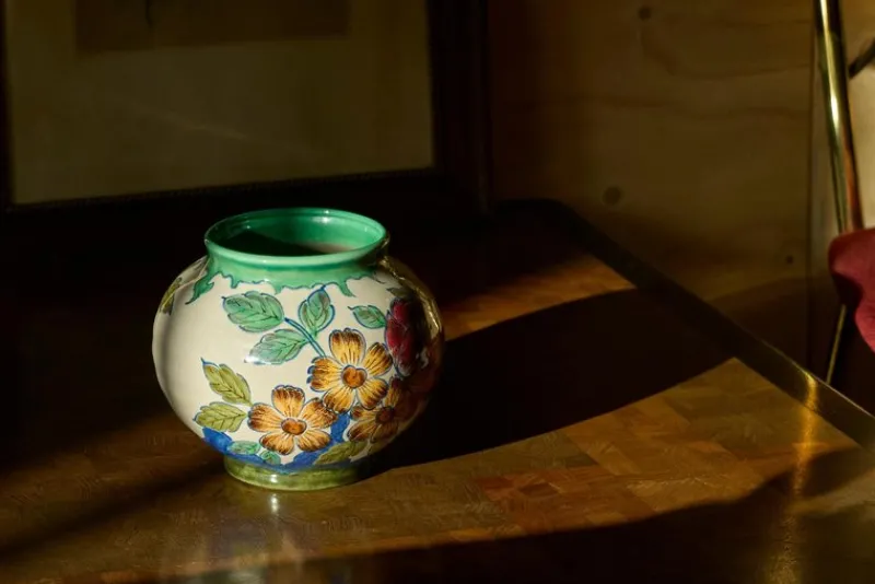 Best Pamono Vase with Flower Decor, Gouda, Holland, 1920s