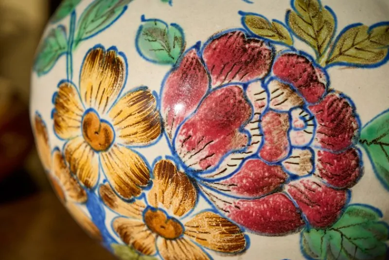 Best Pamono Vase with Flower Decor, Gouda, Holland, 1920s