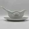 Pamono Vecchio Ginori Gravy Boat and Ladle in White Saxon Bordered Kaolin Porcelain by Richard Ginori, Florence, Tuscany, Italy, Set of 2> Dinnerware Accessories