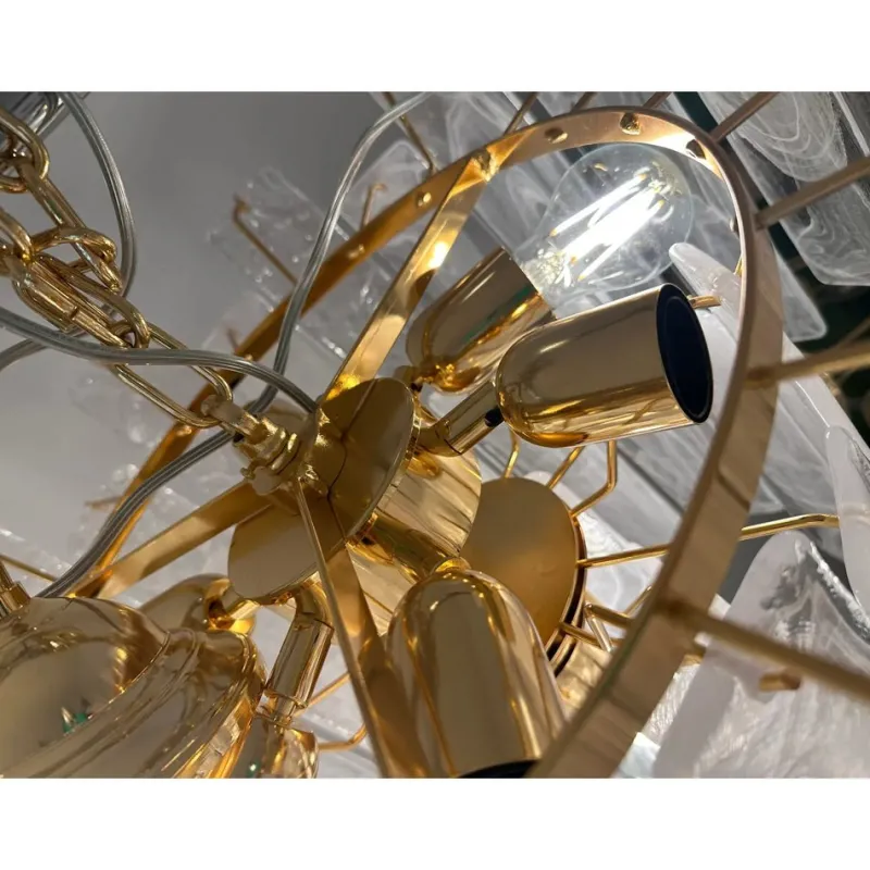 Pamono Veneered-White Listelli Alabastro Chandelier by Simoeng> Ceiling Lights