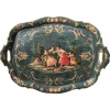 Pamono Venetian Blue Lacquered Wooden Tray with Rural Scenes and Flowers, 1750> Trays